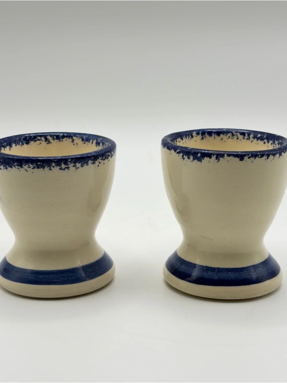 Vintage French Quimper Faience Egg Cups 2 Pc Hand Painted Folk Art Cottagecore